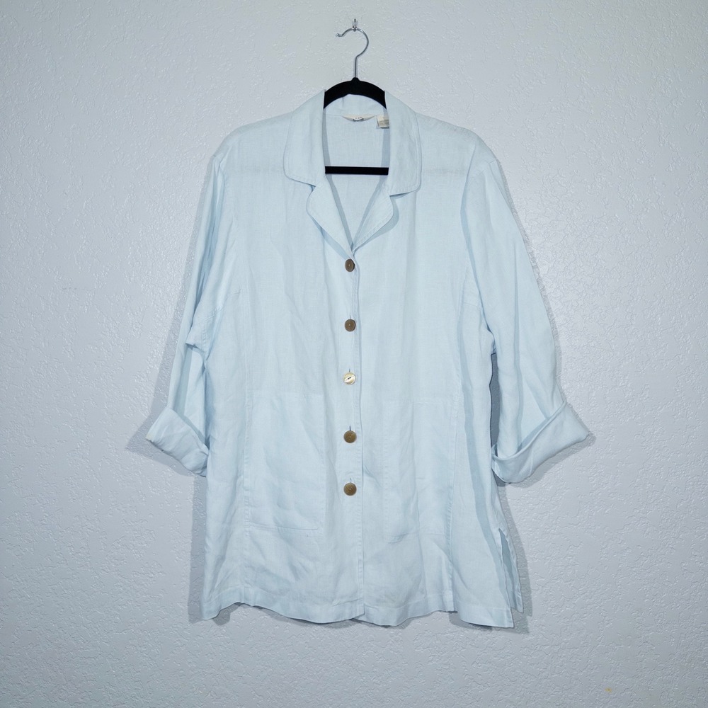 J.‎ Jill Light Wash Blue 100% Linen Langenlook Shacket Size Large